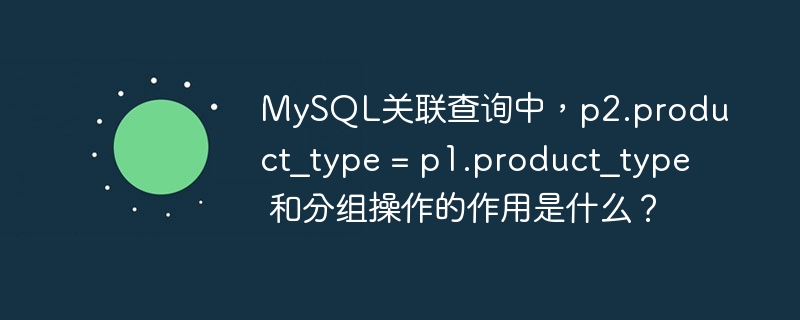 MySQL关联查询中，p2.product_type = p1.product_type 和分组操作的作用是什么？